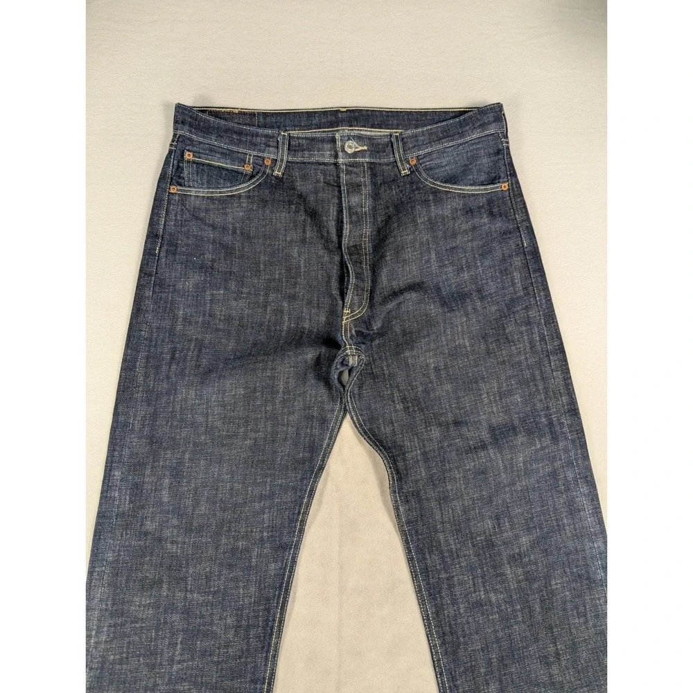 Levi's 501 Button Fly Classic Straight Leg Mens Jeans Dark Blue Size 38‎